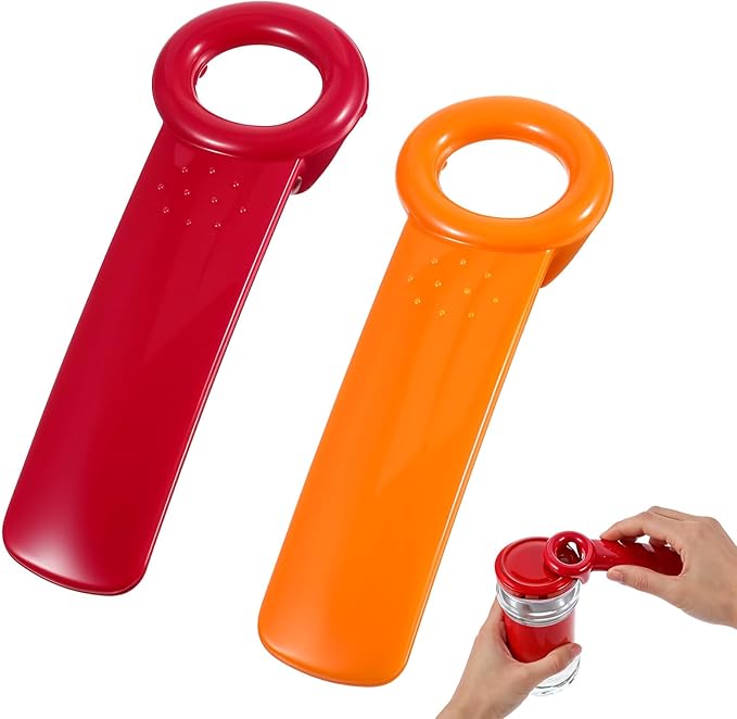 2 PACK Jar Opener, Easy Grip Jar Opener Gripper, Jar Key for Seniors, Arthritis, Carpal Tunnel Sufferers, Durable Plastic Jar Lid Opener（Orange/Rose Red）