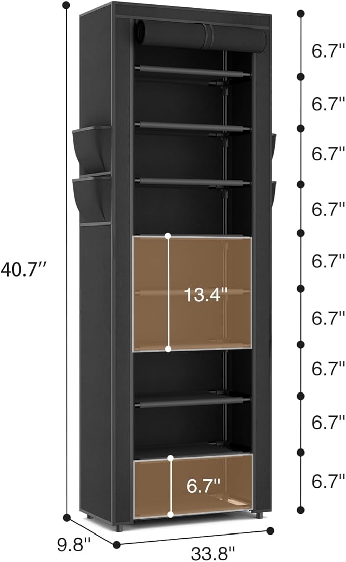 LANTEFUL Narrow Shoe Rack with Cover 10 Tier Tall Shoe Rack Organizer Large Capacity Shoe Shelf Storage 18-22 Pairs Space Saving Free Standing Shoe Storage Organizer for Closet, Entryway, Dorm, Black