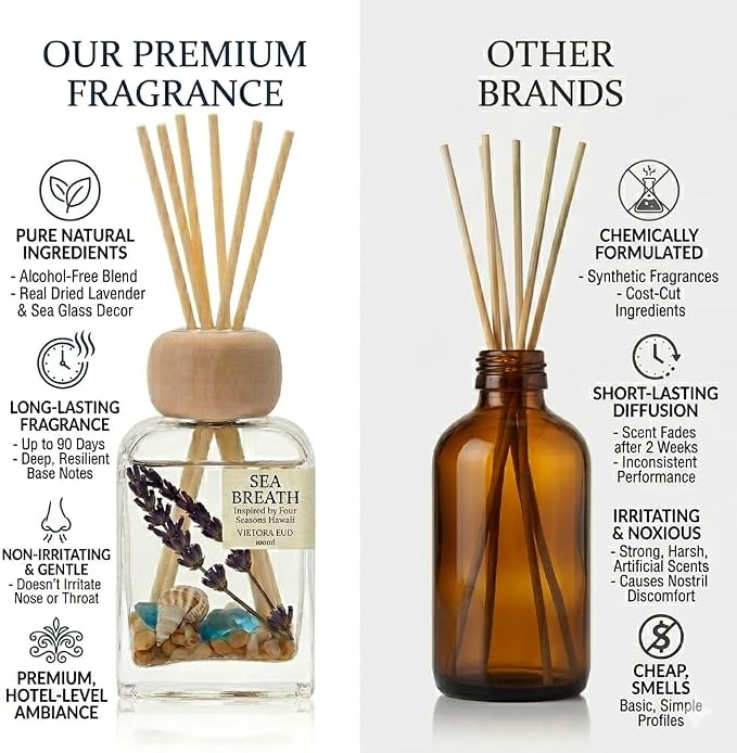 Sea Salt Reed Diffuser for Bathroom & Bedroom - 3.38 Fl Oz, Ocean Breeze Home Fragrance for Women, Coastal Beach Decor with Seashells, Spa Aromatherapy, Non-Toxic Long Lasting & Gift Ready