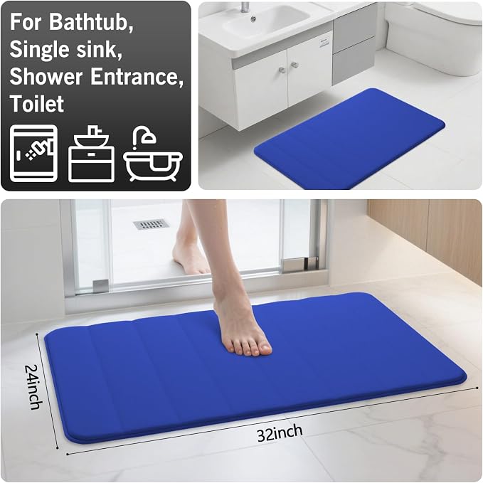 RUN HELIX Bathroom Rugs Set 2 Piece Memory Foam Bath Non-Slip Bath Mat,Washable Room Mats,Absorbent Shaggy Rugs Super Soft Kitchen Mats, Batroom Carpets for Bathroom,Tub,Shower Home Decor（Navy Blue）