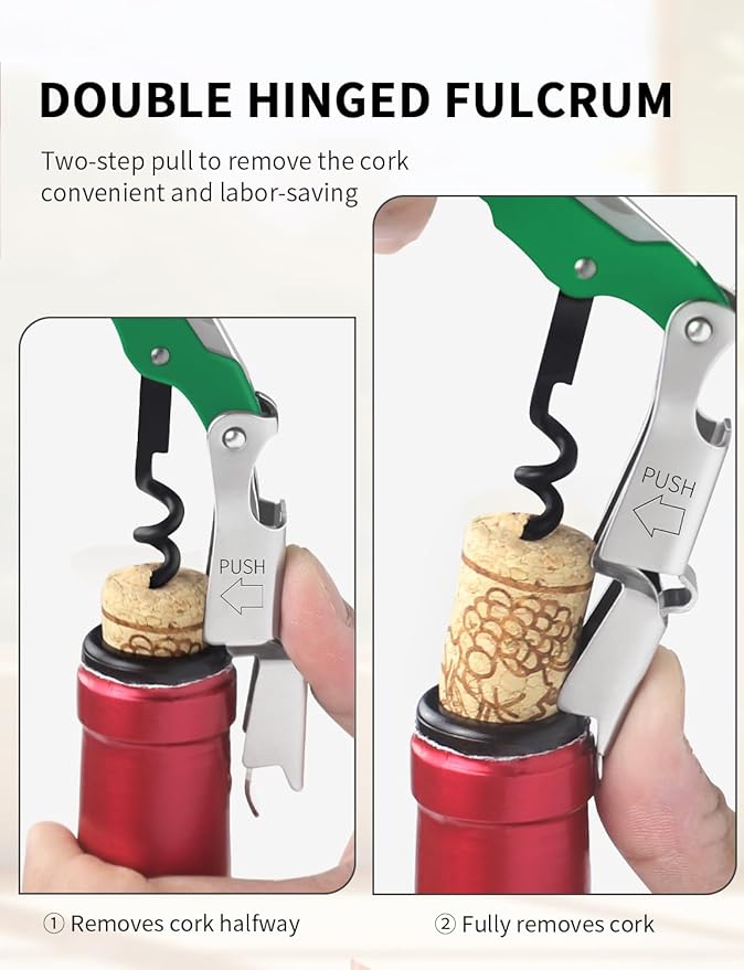 CORKAS Wine Key - Professional Handcrafted Heavy Duty Waiter Corkscrew, Compact Wine Opener with Double Hinged, Foil Cutter and Bottle Opener, Gifts for Servers, Sommelier, Bartenders - Dark Green
