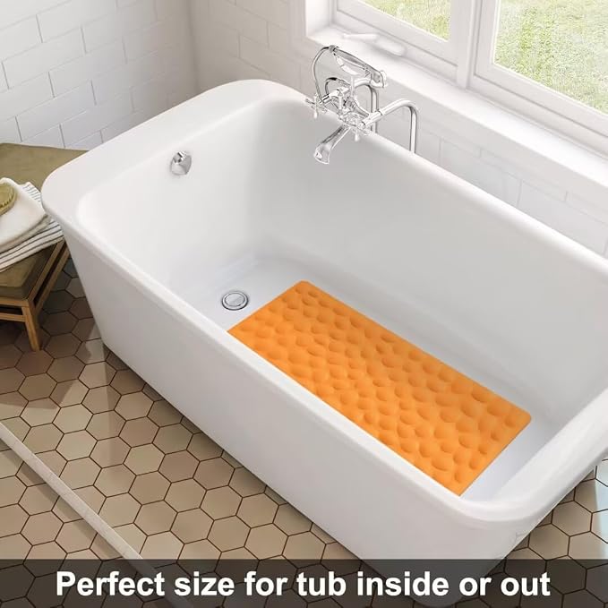 Non-Slip Bathtub Mat OTHWAY Soft Rubber Bathroom Bathmat with Strong Suction Cups (Orange, 16x31.5 inch)