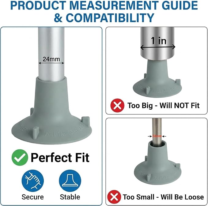 Replacement Feet for Shower Chair, 4 Pack Non-Slip TPR Suction Cup Feet for 1" Pipe (Actual I.D. ~24mm), 3.6" Base - for Smooth & Flat Surfaces Only - Please Measure Your Chair Legs Before Purchase