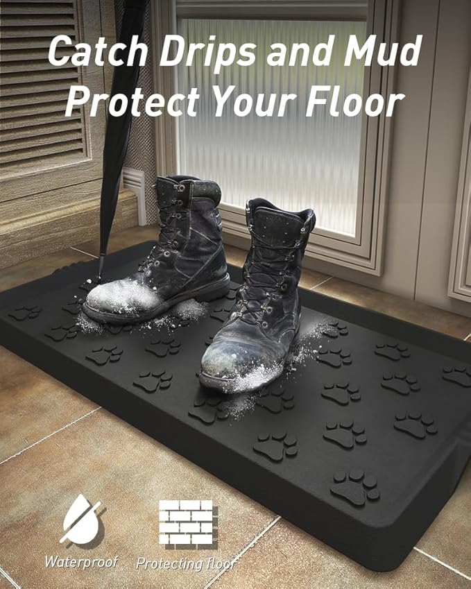 SUPENUIN Paw Pattern Boot Tray for Entryway Waterproof Rubber Mats for Dogs Multipurpose Shoe Mat Tray for Entryway Indoor Outdoor Multi Use Catch All Trays Shoe Storage 16x27.5 Inches