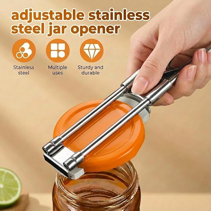 Adjustable Stainless Steel Jar Opener, Multifunctional Jar Opener for Weak Hands, Seniors with Arthritis, Easy-Grip Kitchen Gadget for Jars, Bottles and Lids, Kitchen Accessories