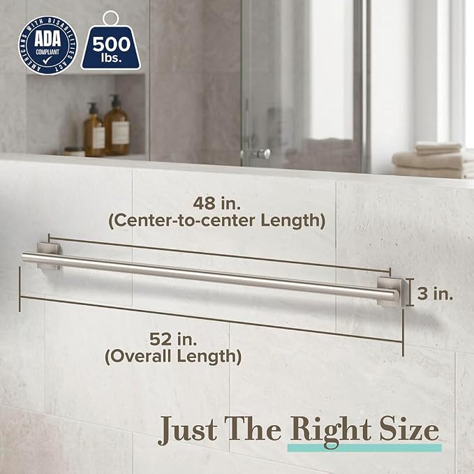 Elevate 48" L Grab Bar, Satin Nickel