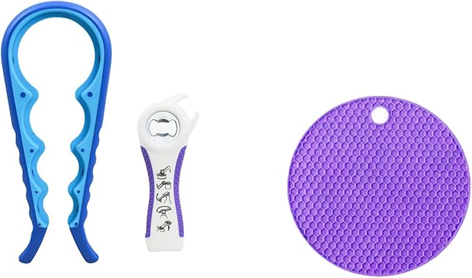 3-Piece Jar & Bottle Opener Set for Seniors, Non-Slip Silicone Grip Mat, Ergonomic Kitchen Gadget (blue)