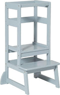 SDADI Kitchen Step Stool for Toddlers and Kids Ages 18 Months to 3 Years Old with Adjustable Height and Solid Wood Railings, Gray