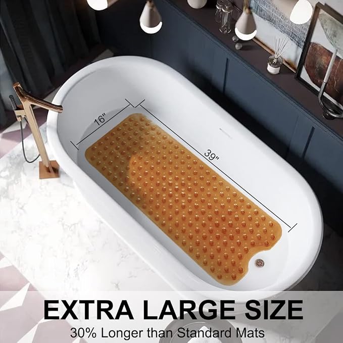 Tree Bud Bathtub Mats for Shower Tub Non-Slip Bath Mat 39 x 16 Inch Extra Long Shower Mat, Bath Tub Mat for Bathroom with Machine Washable, BPA Free for Kids (Clear Brown)
