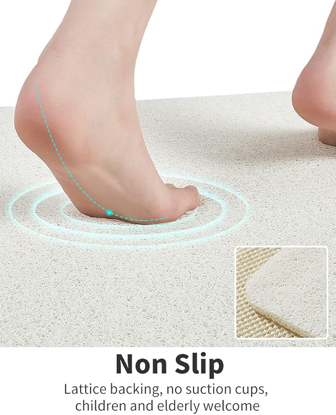 Non Slip Shower Mat, Comfortable Bath mat for Textured Surface,Quick Drying Easy Cleaning Shower Floor Mat for Wet Area,Without Suction Cups 24 x 24 (24"x24", White)