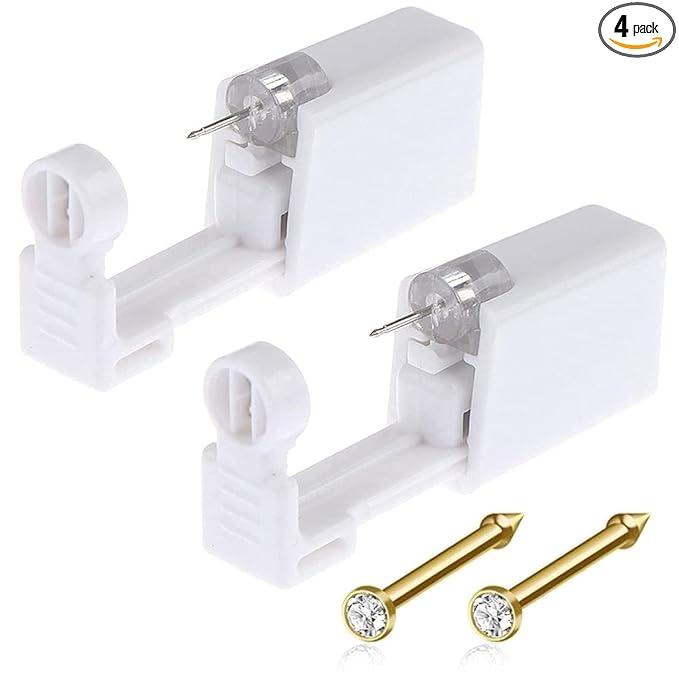 Nose Piercing Gun Kit - 6Pcs Self Nose Piercing Kit Unit Disposable Nose Piercing Gun Including 2Packs Noses Piercing Gun with 2Pcs Built-in Nose Studs and 2Pc Clean Tools for Nose Cartilage Tragus Helix Piercing Kit(Gold)