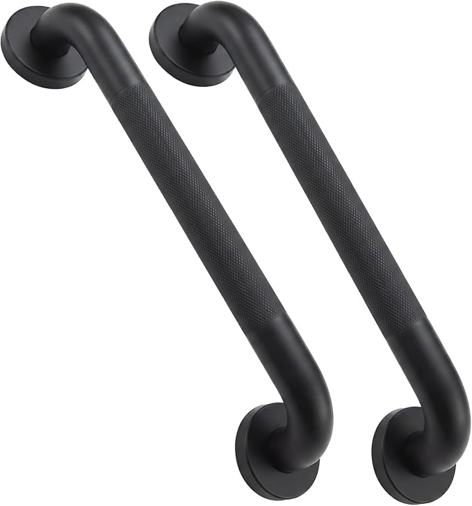 16 Inch Black Grab Bars for Shower 2 Pack,1.25'' Diameter Heavy Duty Stainless Steel Anti-Slip Bathroom Safety Handicap Grab Bar for Shower, Bathtub & Toilet, Wall Mounted, Supports 500lbs