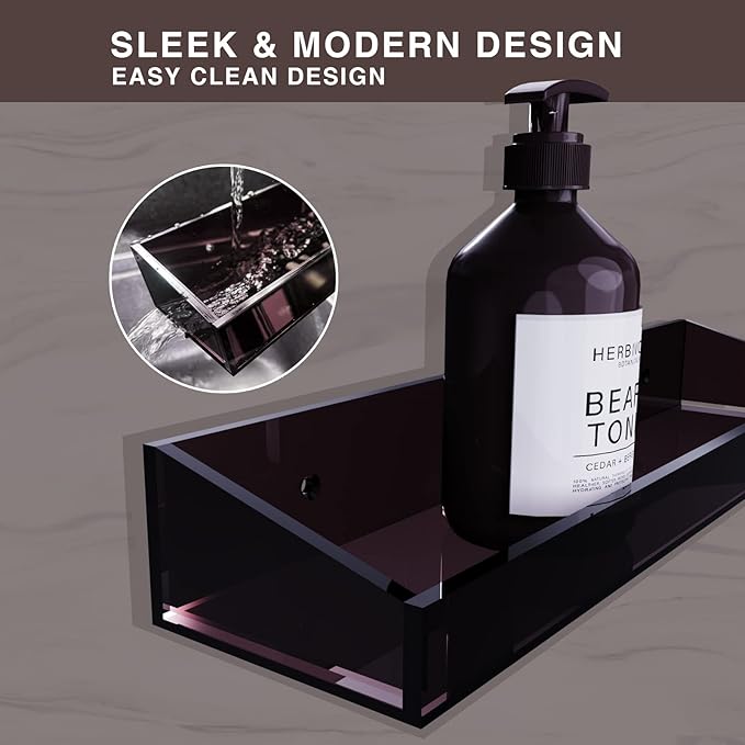 Bakzon Acrylic Wall Mount Organizer, Self Adhesive Shelves, No Drilling Hang Walls, for Bathroom, Kitchen, Living Room - Dark Brown
