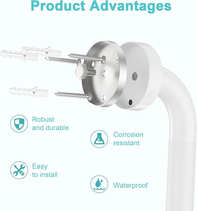 16 Inch Angled Grab Bar 2 Pack, ZUEXT Anti Slip White Shower Grab Bar Handles, Stainless Steel Knurled Bathroom Balance Bar, Safety Hand Rail Support,Handicap Elderly Injury Senior Assist Bath Handle