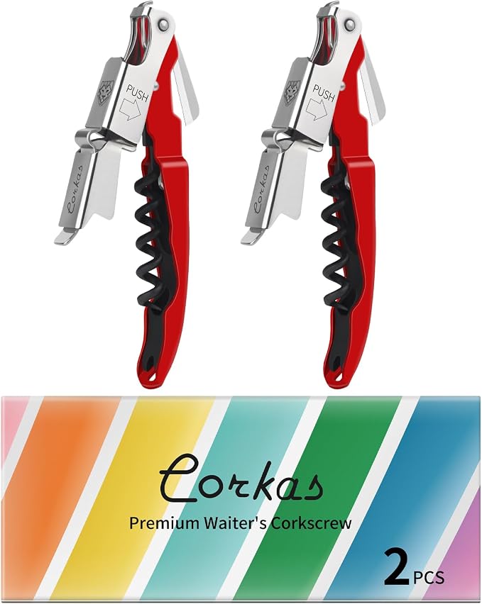 CORKAS Wine Key - 2Pack Handcrafted Professional Waiters Corkscrew, Compact Heavy Duty Wine Opener with Double Hinged, Foil Cutter and Bottle Opener, Birthday Gifts for Severs, Sommelier, Bartenders