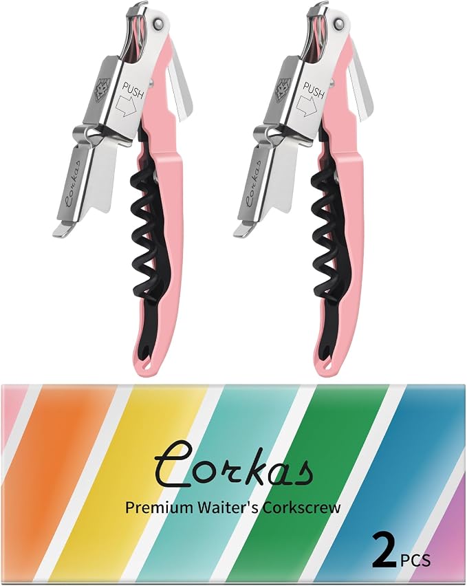 CORKAS Wine Key - 2Pack Handcrafted Professional Waiters Corkscrew, Compact Heavy Duty Wine Opener with Double Hinged, Foil Cutter and Bottle Opener, Birthday Gifts for Severs, Sommelier, Bartenders