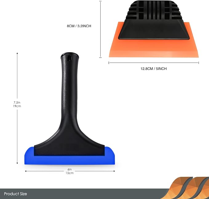 EHDIS 6'' Small Silicone Squeegee 5-inch Handy Small Rubber Window Shower Squeegee Auto Water Blade for Car Windshield, Window, Mirror, Glass Door, Ice Snow Removal Scraper Tool (Blue and Orange)