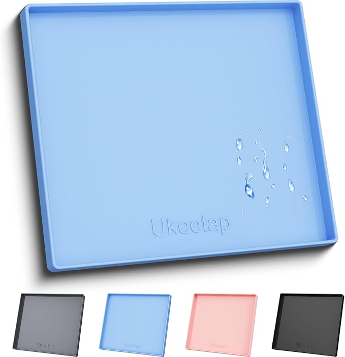 ukeetap Extra Thick Silicone Mat Waterproof with Raised Edge 22" x 19", Under Sink Mat for Kitchen & Bathroom, Kitchen Cabinet Liner, Multi-Purpose for Storage & Protection, Blue