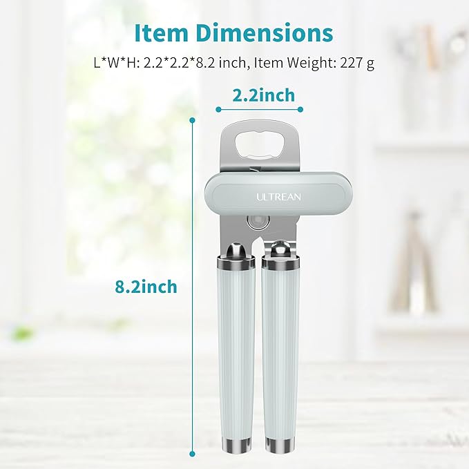 Ultrean Manual Can Opener Bottle Opener, Heavy Duty Stainless Steel Smooth Edge Manual Hand Held Can Opener With Soft Touch Handle, Rust Proof Oversized Handheld Easy Turn Knob (Mint Green)