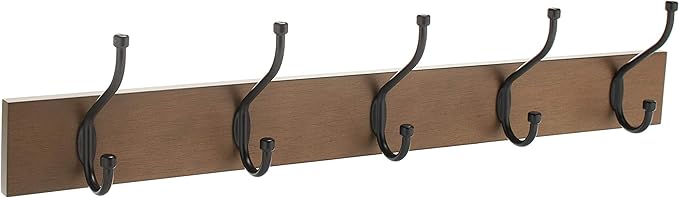 Amazon Basics Rectangular Farmhouse Wall-Mounted Coat Rack for Entryway and Bedroom, Storage Organizer, 5 Hooks, Barnwood | Farmhouse