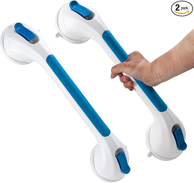 TAILI Shower Grab Bar 2 Pack Suction Grab Bars for Bathtubs and Showers, Heavy Duty Shower Handle Removable Bathroom Safety Grip for Seniors and Elderly, Handrails No Drilling Waterproof, Blue,G9
