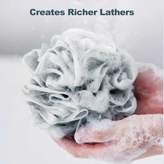 Fu Store Loofah Sponge Shower Loofahs 50g Bath Sponges Mesh Balls 4 Colors for Body Scrubber Exfoliator Wash Back Scrubbers Bathroom Men Women - 4 Pack Cleaning Bathing Accessories
