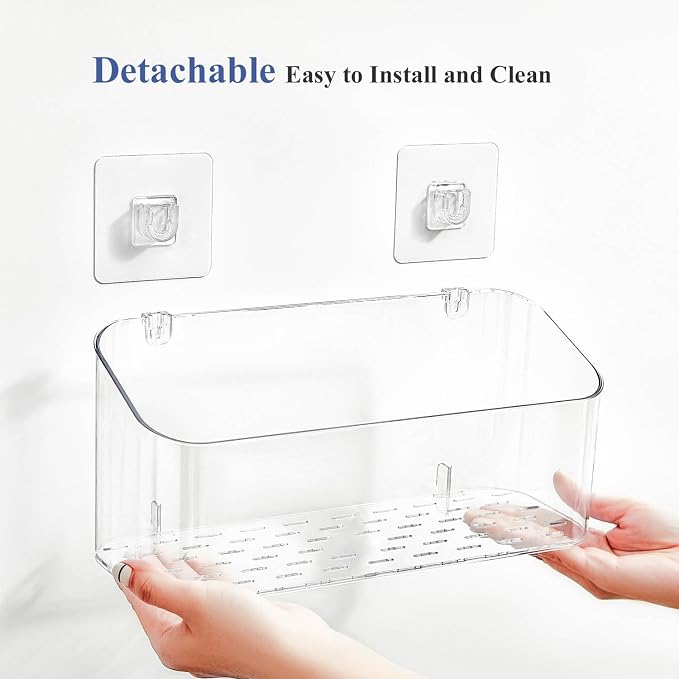 Bath Toy Storage Organizer, Bathtub Toy Storage Holder, Large Capacity Wall Mounted Shower Caddy Shower Organizer, No Drill Shelves Basket, Clear White, 2 Pack