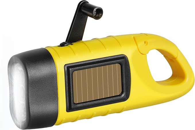 SEANCHEER Hand Crank Solar Powered Flashlights,Compact Emergency LED Flashlight Handheld Survival Flashlight,Quick Snap Carbiner Dynamo Flashlighting for Outdoor,Sports,Hiking (1 Pack-Yellow)