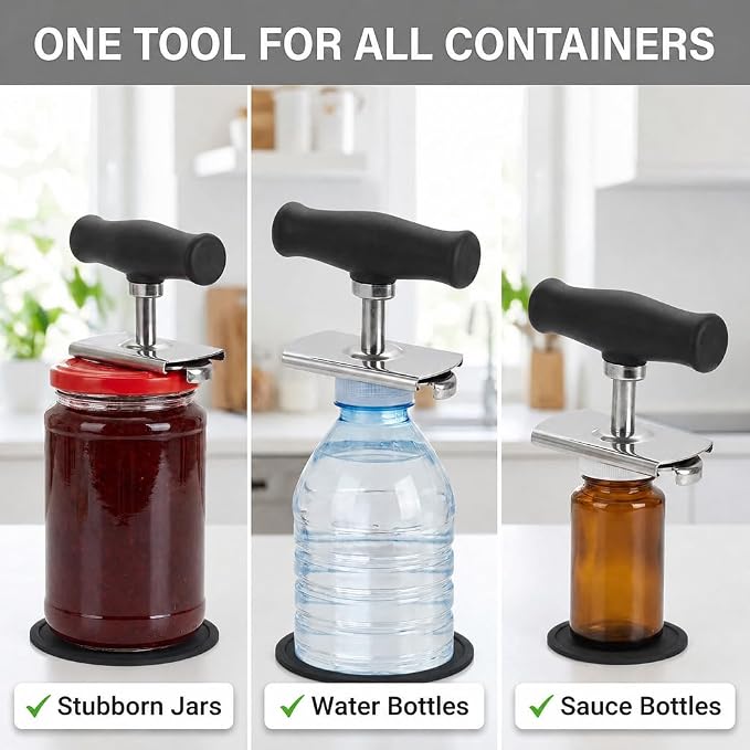 Adjustable Jar Opener for Weak Hands and Seniors, Multi-Functional Lid Opener Set with Non-Slip Silicone Pad, Easy Grip Bottle Opener for Arthritis, Stuck Jars & Bottles (Black, 2Pcs Set)
