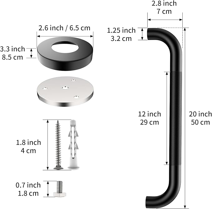 20 Inch Anti Slip Shower Grab Bar, ZUEXT Matte Black Finish Stainless Steel Bathroom Grab Bar, Knurled Bathroom Balance Bar,Safety Hand Rail Support,Handicap Elderly Injury Senior Assist Bath Handle