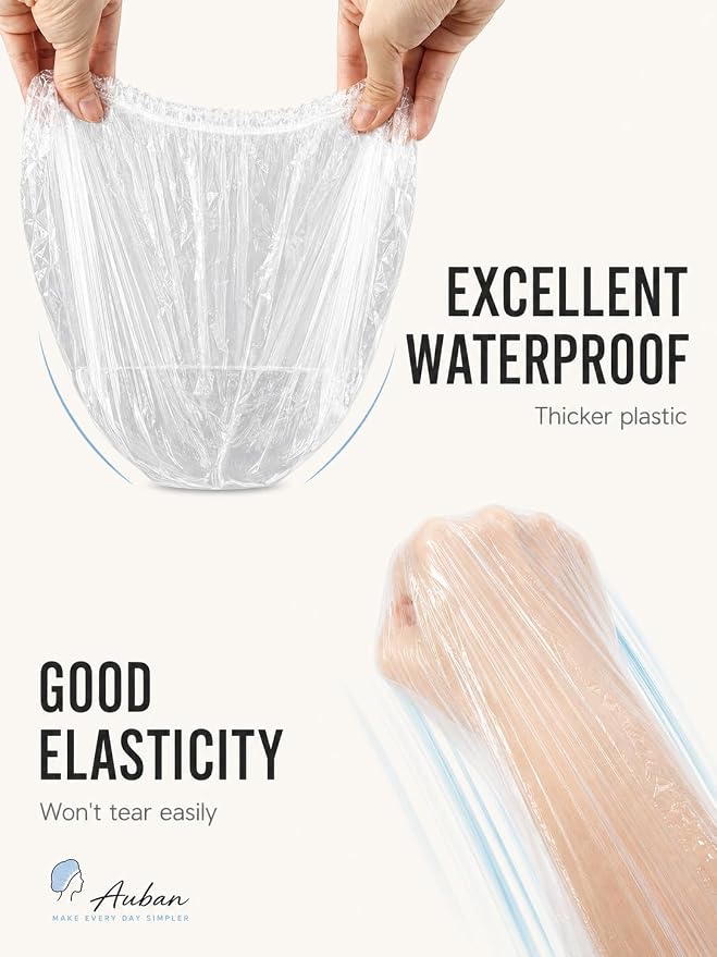 Auban 30PCS Disposable Shower Caps, Plastic Clear Hair Cap Large Thick Waterproof Bath Caps for Women, Hotel Travel Essentials Accessories Deep Conditioning Hair Care Cleaning Supplies(17.3")
