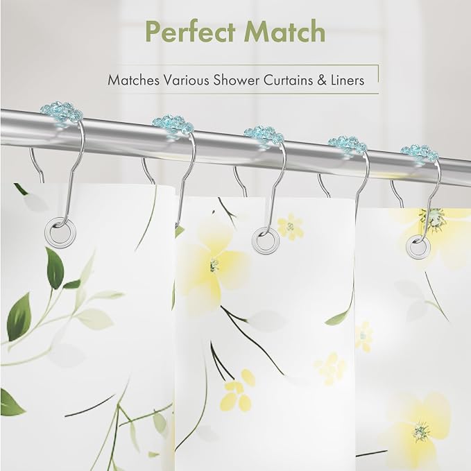 Amazer Shower Curtain Rings, Decorative Shower Curtain Hooks, Shower Curtain Hooks, Rustproof Stainless Steel Shower Hooks for Bathroom Shower Curtain-Set of 12, Ice Blu