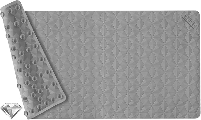 Non Slip Bathtub Mat for Bath Tub Shower - Natural Rubber Mat with Suction Cups - Large Soft Bathroom Safety Mat - Unique Diamond Pattern - Fatigue Relief - Machine Washable - 17 × 35 Inch