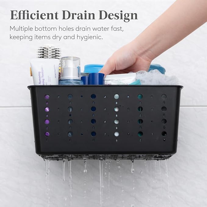 Lifewit Shower Caddy Portable, Caddy Organizer with Handle and Adjustable Dividers, Plastic Shower Basket for Dorm Room Essentials, College, Bathroom, Black, 2 Packs