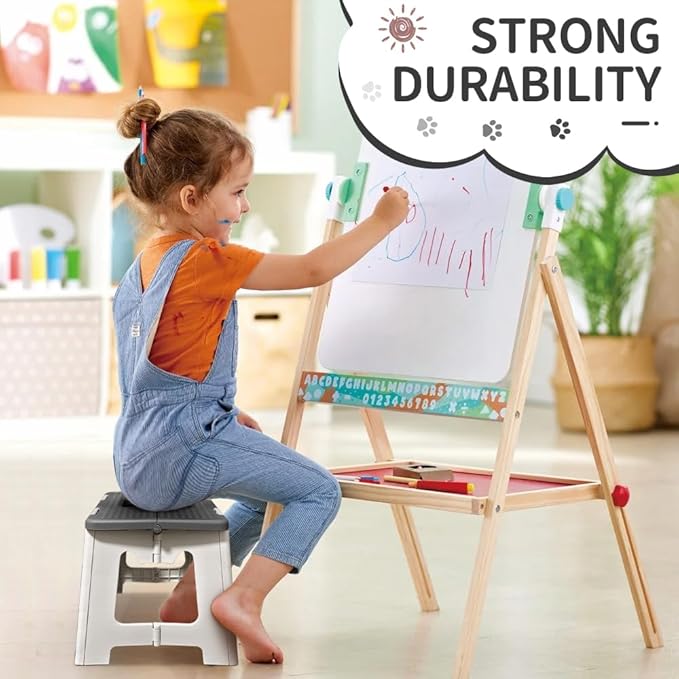 CasaZenith Step Stool Foldable, 9'' Folding Step Stool for Kids & Adults, Hold Up to 300lb, Lightweight Small Collapsible Step Stools with Handle, Stepping Stools Suitable for Kitchen Bathroom (Gray)