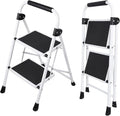 DUMOS 2 Step Ladder, Sturdy Step Stool with Anti-Slip Pedal & Comfortable Handrail, Foldable Heavy Duty Step Stool for Kitchen, Garage & Outdoor Use, 330lbs, Black