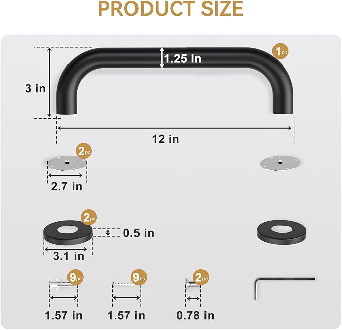 AmazerBath Shower Grab Bars for Seniors Anti Slip, Bath Safety Grab Bar for Needy, Stainless Steel Bathroom Safety Grab Bars, Thickened Bar Bigger Base Holds 500LBS, 12" L x 1.25" D, Black