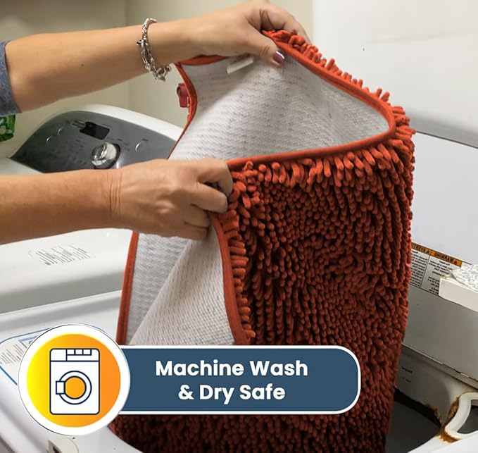 Muddy Mat® | Super Absorbent Door Mat Indoor, Microfiber Quick Dry Chenille Entryway Rug, Non-Slip Front Door Mat, Indoor Mats for Entryway, Machine Washable Pet Rug, Orange XL 35" x 60"