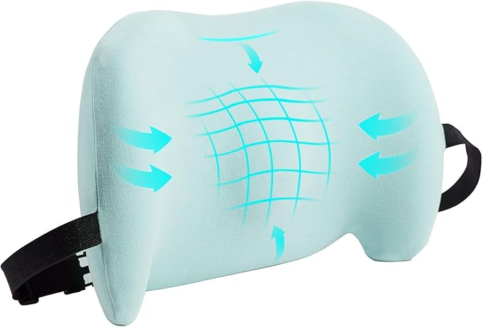 BYMECOST Lumbar Support Pillow for Office Chair, Car Lumbar Pillow Lower Back Pain Relief, Memory Foam Back Cushion, Ergonomic Chair Back Pillow for Gaming, Traveling, Car, Bed (Green)
