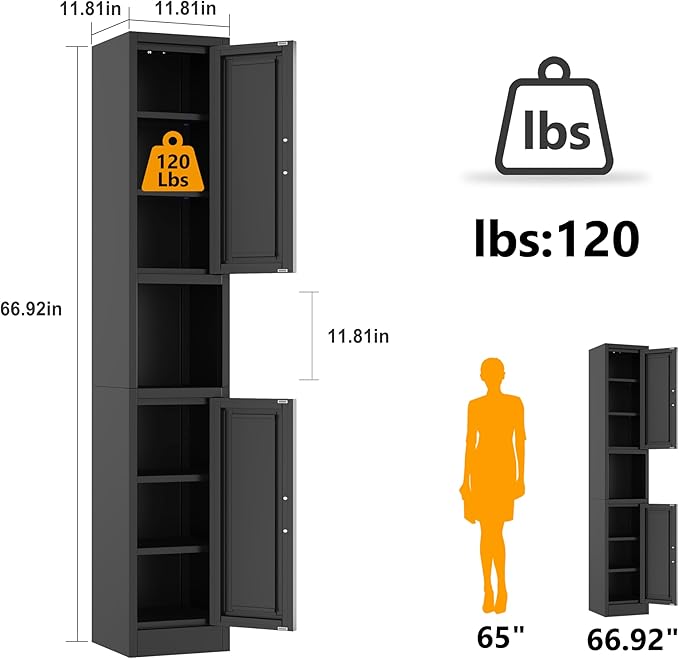 Ckzbx Tall Narrow Storage Cabinet 66.93" H Tall Bathroom Cabinets Metal Pantry Cabinet, 4 Adjustable Shelves for Kitchen, Home Office, Living Room, Dinning Room (12 inches Wide Black)
