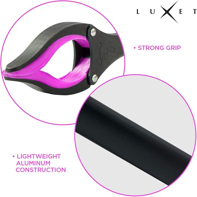 Grabber Reacher Tool - Long 32 Inch (Pink) Aluminum Foldable Pick Up Stick - Strong Grip Magnetic Tip for Store Shelves, Lightweight Trash Picker Claw Reacher Grabber Tool for Elderly - by Luxet