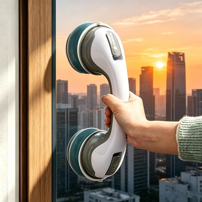 Suction Grab Bars for Shower, Safety Handle Support for Bathroom (1, Gray, 12in)