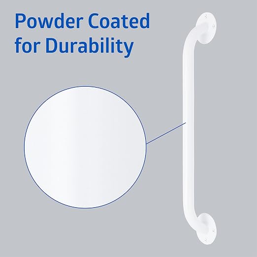 Medline White 18” Grab Bar for Shower & Bathtub, Independence Aid & Ease of Movement — for Elderly, Handicapped or Seniors, 300 lb. Capacity, 1 Bar (Pack of 2)
