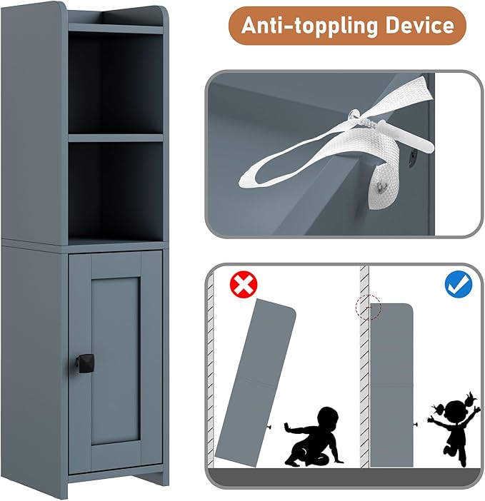 Lomojo Small Bathroom Storage Cabinet Corner, Freestanding Narrow Bathroom Toilet Paper Organizers for Small Spaces Floor Cabinet with Adjustable Shelves (Gray)