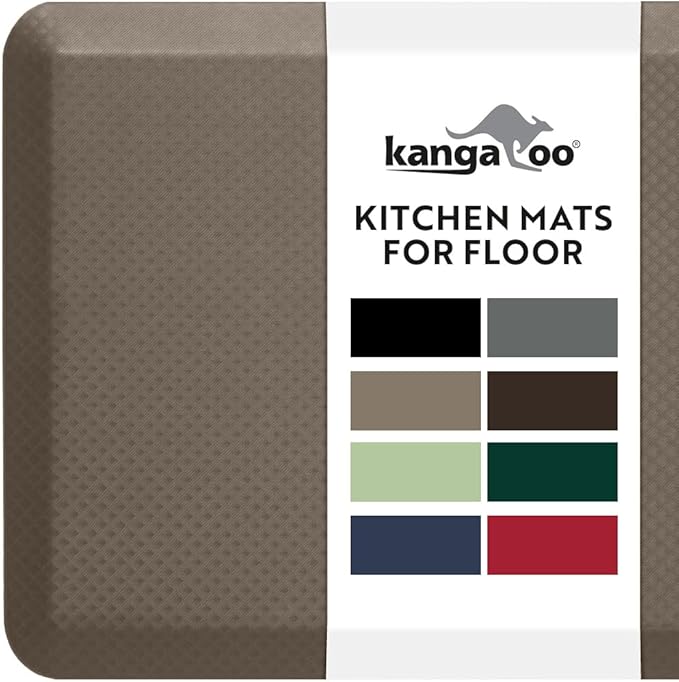 KANGAROO Anti Fatigue Mats for Kitchen Floor, 39x20, Reduce Foot, Knee, Back Pressure, 3/4 Inch Thick Cushioned Ergonomic Mat, Waterproof Comfort Rug for Under Sinks, Standing Desk, Stores, Cappuccino