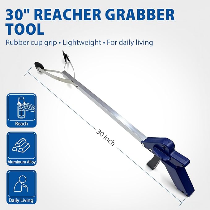 Blue Jay 30 Inch Reacher Grabber Tool with Rubber Suction Cups, Lightweight Long Arm Trash Picker Upper, Multipurpose Extending Reach Assist Stick, Mobility Aid for Seniors and Adults