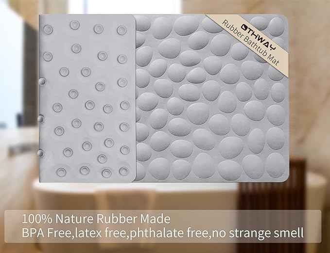 Non-Slip Bathtub Mat OTHWAY Soft Rubber Bathroom Bathmat with Strong Suction Cups (Grey)