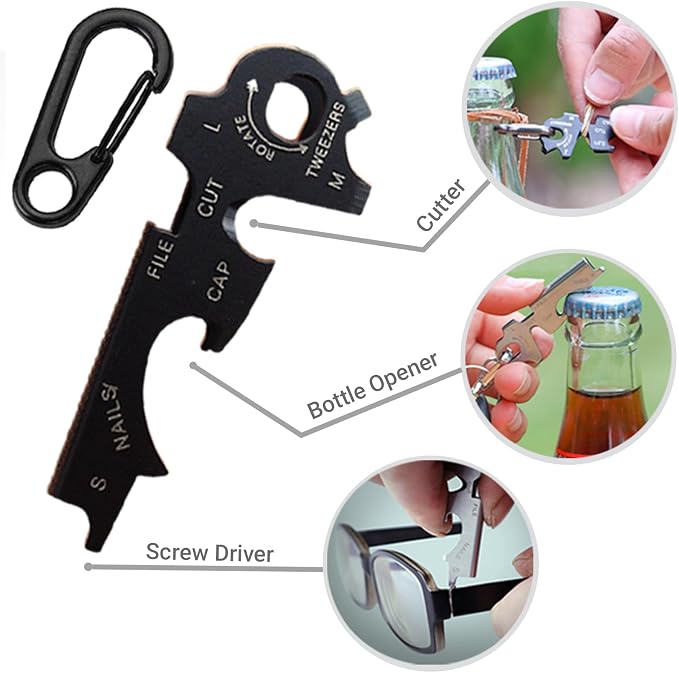 EDC, Heavy Duty Keychains with Carabiner Clip,Multitools for Key Ring,Metal Bottle Opener and Screwdriver with Different Type as Small Tool for Man and Women,Cute Key Holder as Gift (2-Black)