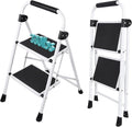 OLIXIS 2 Step Ladder, 330lbs Heavy Duty Sturdy Step Stool with Anti-Slip Pedal & Comfortable Handrail, Portable Step Stool for Kitchen, Garage & Outdoor Use - Black