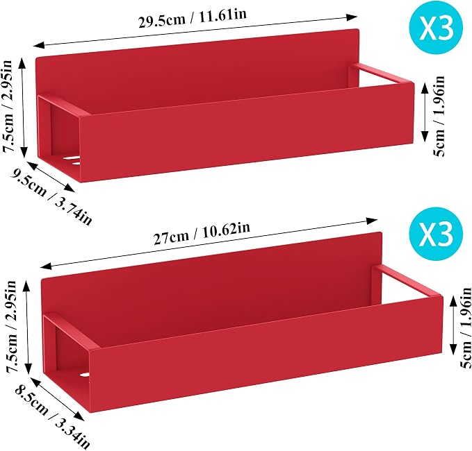 HuggieGems 6 Pack Magnetic Spice Storage Rack Organizer for Refrigerator and Oven, Red Fridge Organizers and Storage
